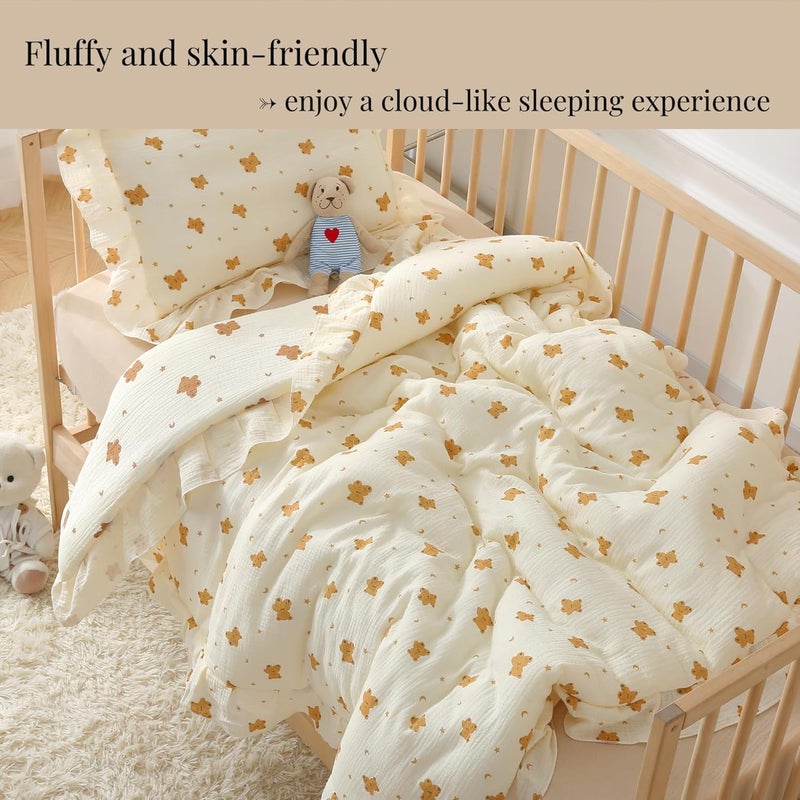 CLoucl 100% Cotton Muslin Crib Comforter/Quilt,Ultra Soft Cozy Reversible Baby Blanket,All Season Toddler Blankets for Boys and Girls, Machine Washable,41"x48" - Image 5
